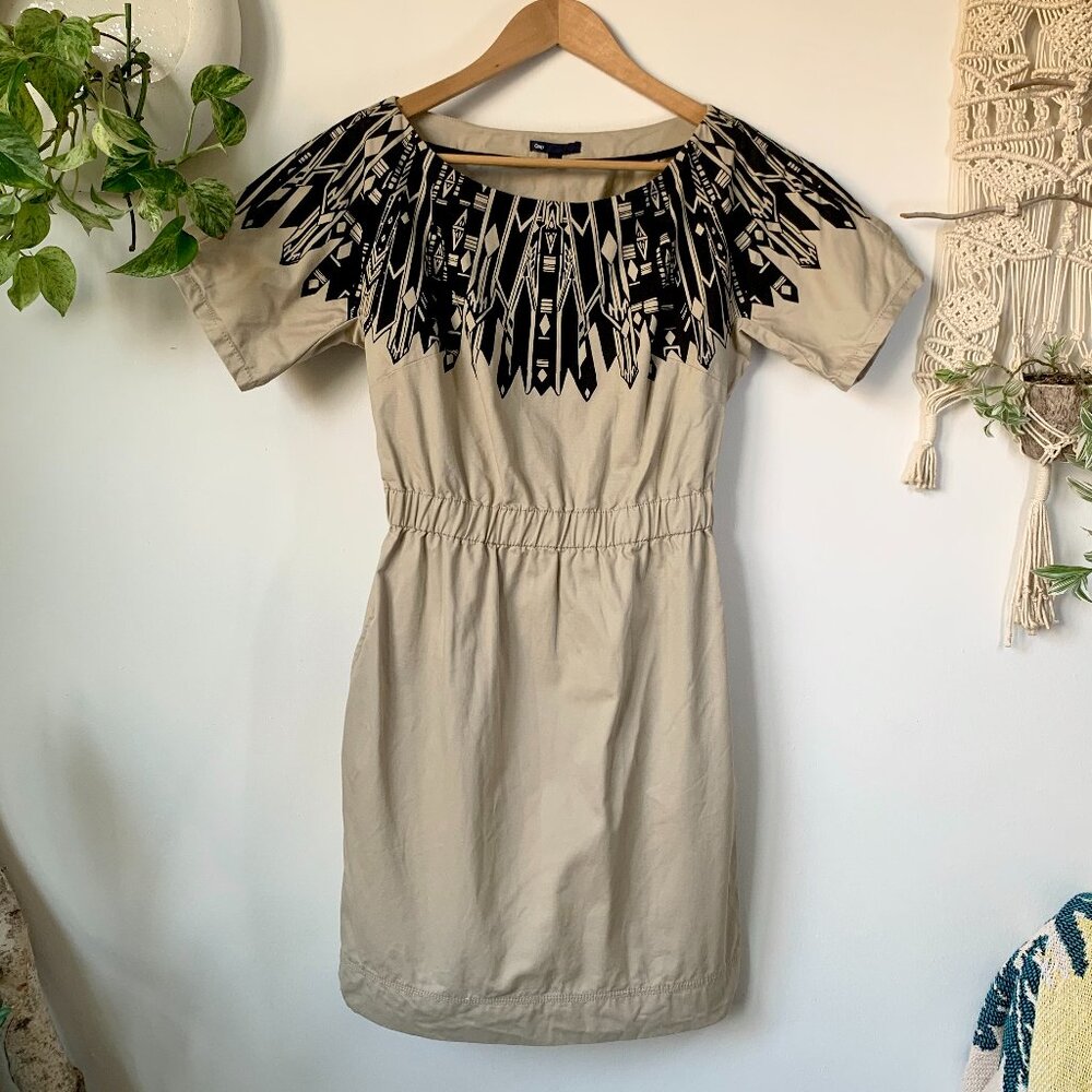 Gap Vena Cava Khaki Short Sleeve Mini Dress Black Beige Cocktail Party Bohemian